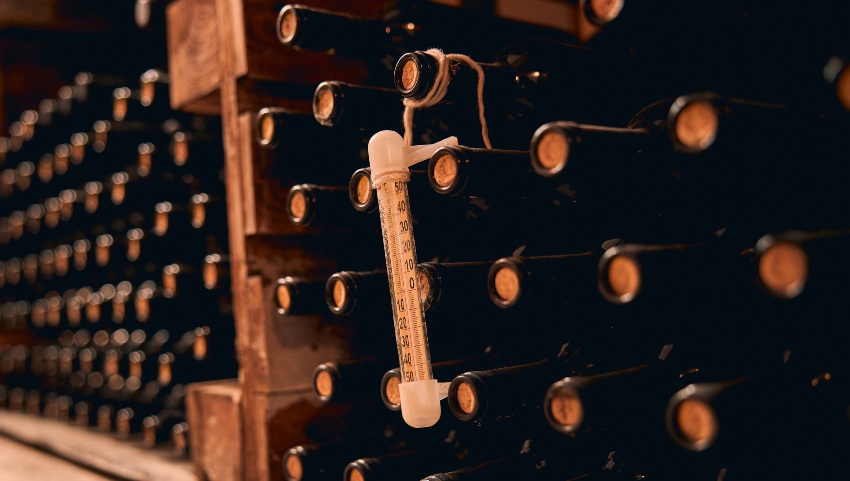 Wein lagern mit Thermometer